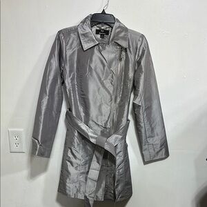 Dennis by Dennis Basso Silver  full button and zip up trench belt Jacket XXS